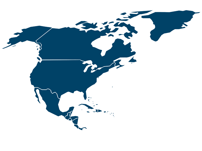 Kort over Nordamerika i hvid og blå
