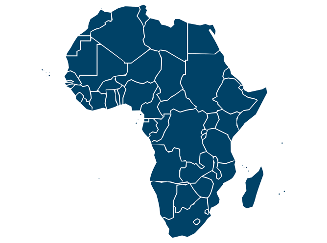 Kort over Afrika i hvid og blå