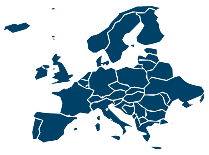 Kort over Europa i blå og hvid