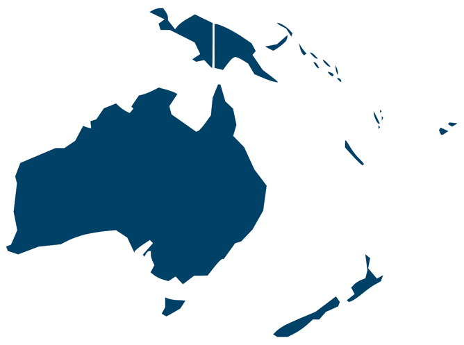 Kort over Oceanien i hvid og blå